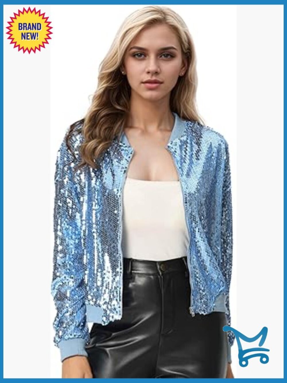 Sequin Bomber Jacket Long Sleeve Zip Up Sparkly Party Outfit